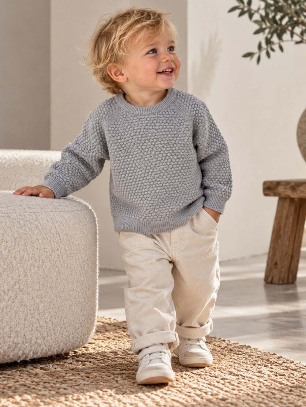 H&M Baby Organic Cotton Gray Textured Knit Sweater 12-18M Minimalist